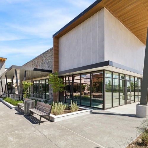 a building with a glass front