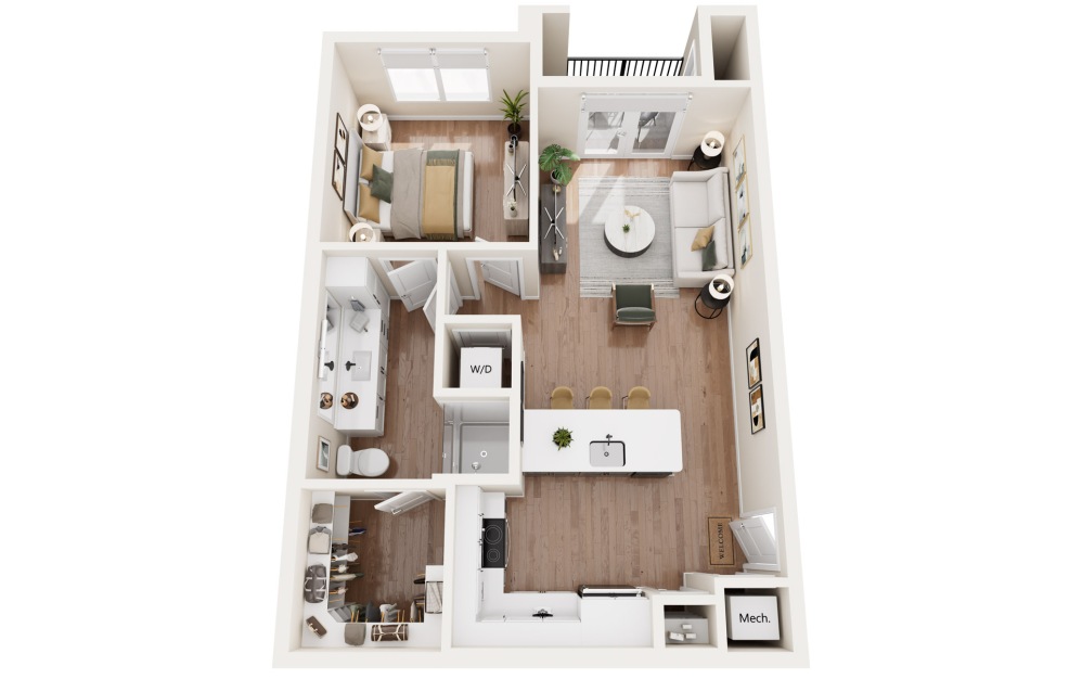A1 - 1 bedroom floorplan layout with 1 bathroom and 695 - 759 square feet